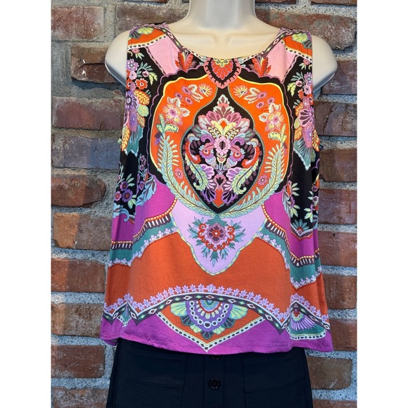 Rachel Zoe Tops - Rachel Zoe Pink Orange Paisley Medallion Button Back Sleeveless Rayon Top Small